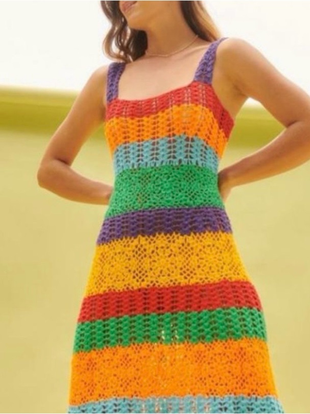 Multicolor Crochet Stripe Maxi Dress - Sleeveless Summer Knit - Picture 4 of 6